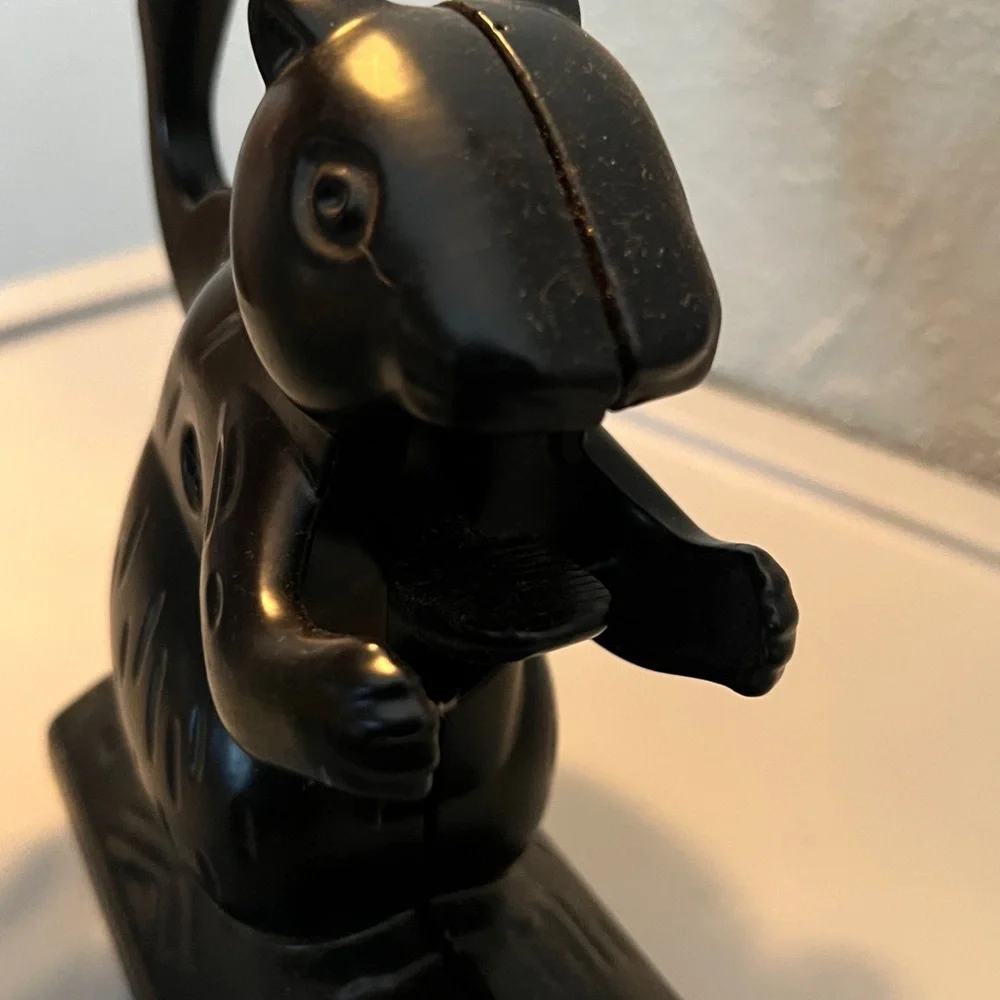 Squirrel Figurine nut cracker in black medal kitschy decor